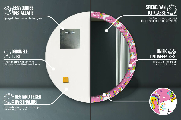 Kerek tükör keret nyomtatással Mágikus unikornis