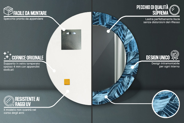 Kerek tükör nyomtatott kerettel Dzsungel levelei