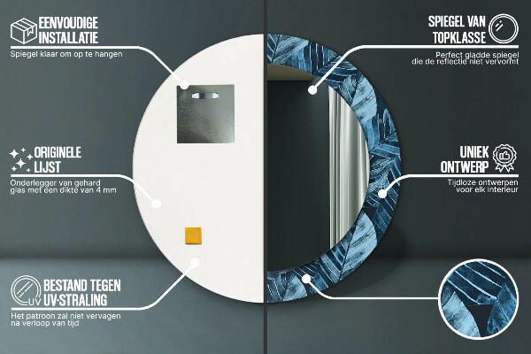 Kerek tükör nyomtatott kerettel Dzsungel levelei