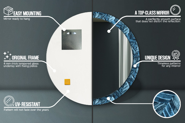 Kerek tükör nyomtatott kerettel Dzsungel levelei