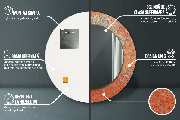 Kerek dísztükör Rozsda fém