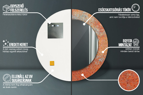 Kerek dísztükör Rozsda fém