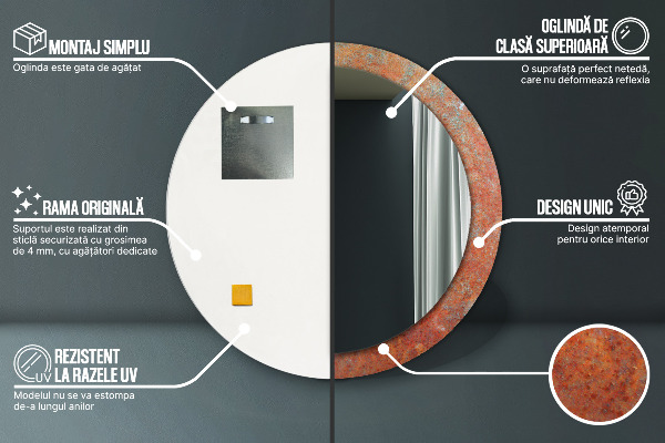 Kerek dísztükör Rozsda fém