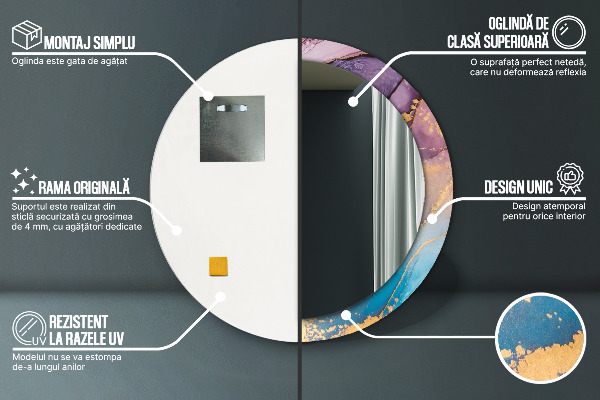 Kerek díszes tükör Márvány kő