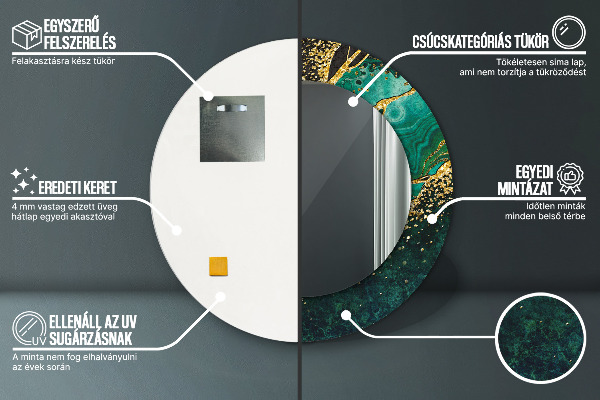 Kerek tükör fali dísz Márvány zöld