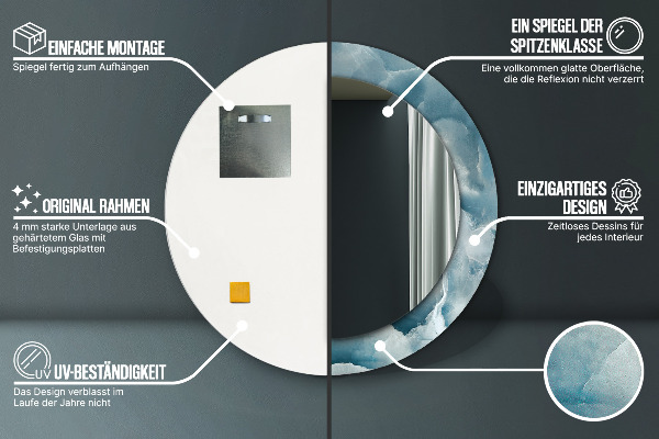 Kerek tükör keret nyomtatással Kék ónix márvány