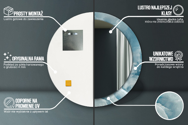 Kerek tükör keret nyomtatással Kék ónix márvány