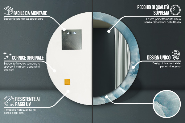 Kerek tükör keret nyomtatással Kék ónix márvány