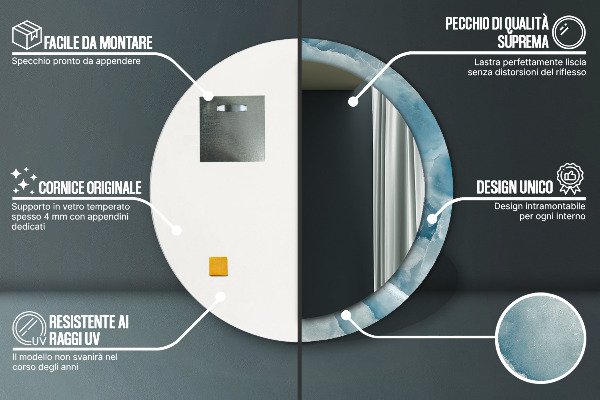 Kerek tükör keret nyomtatással Kék ónix márvány