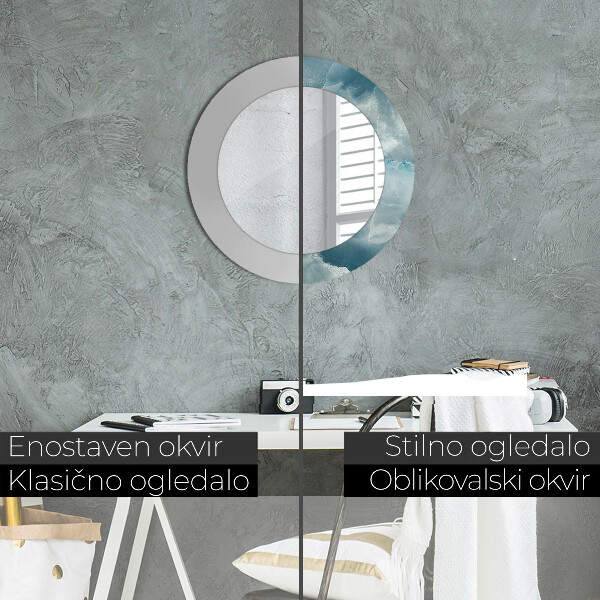 Kerek tükör keret nyomtatással Kék ónix márvány