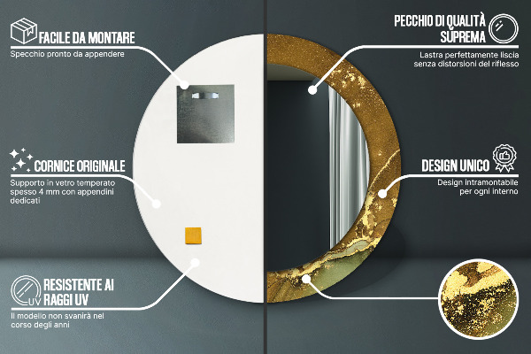 Kerek tükör keret nyomtatással Fémes örvények