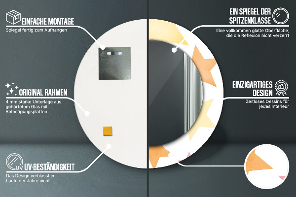 Kerek tükör nyomtatott kerettel Pasztell csillagok