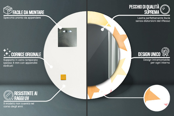 Kerek tükör nyomtatott kerettel Pasztell csillagok
