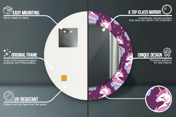 Kerek dísztükör Unikornis csillagok