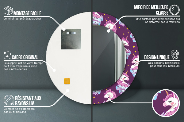 Kerek dísztükör Unikornis csillagok