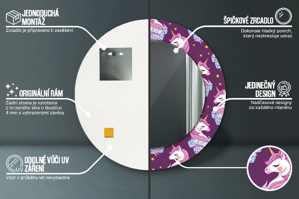 Kerek dísztükör Unikornis csillagok