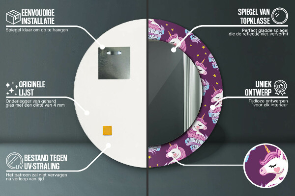 Kerek dísztükör Unikornis csillagok