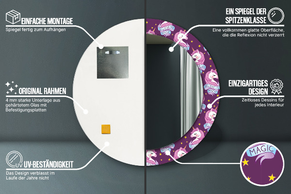 Kerek dísztükör Unikornis csillagok