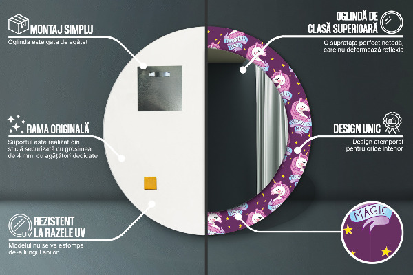 Kerek dísztükör Unikornis csillagok