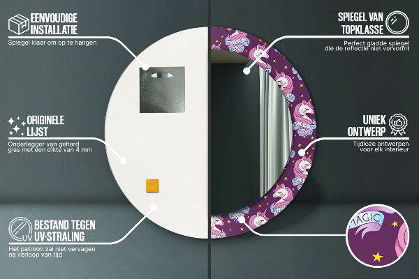 Kerek dísztükör Unikornis csillagok