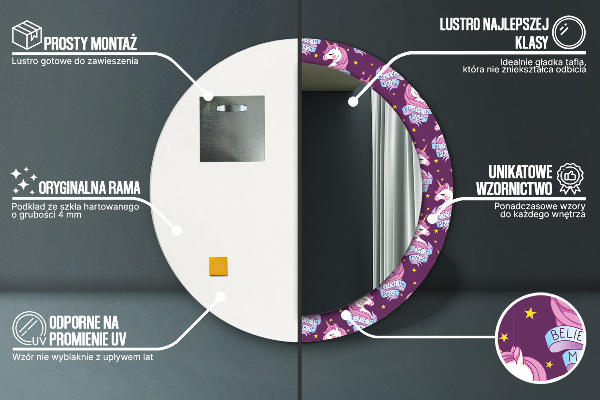 Kerek dísztükör Unikornis csillagok