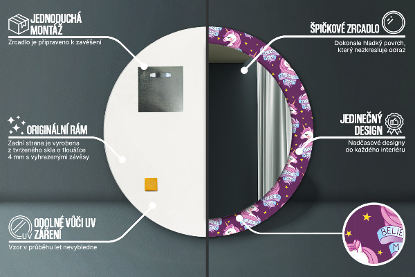 Kerek dísztükör Unikornis csillagok