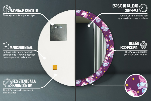 Kerek dísztükör Unikornis csillagok