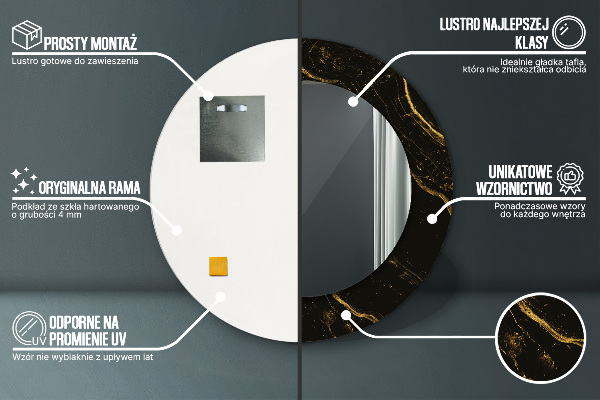 Kerek díszes tükör Fekete márvány