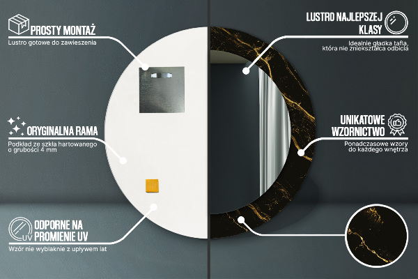 Kerek díszes tükör Fekete márvány