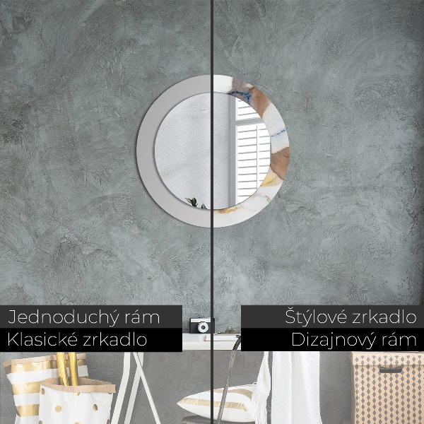 Kerek tükör keret nyomtatással Fehér márvány