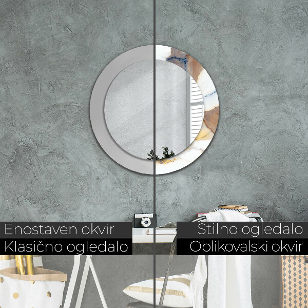 Kerek tükör keret nyomtatással Fehér márvány