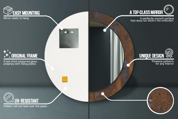 Kerek tükör nyomtatott kerettel Fémes rusztikus