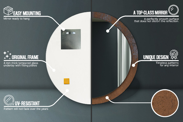 Kerek tükör nyomtatott kerettel Fémes rusztikus