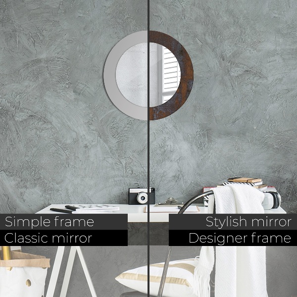 Kerek tükör nyomtatott kerettel Fémes rusztikus