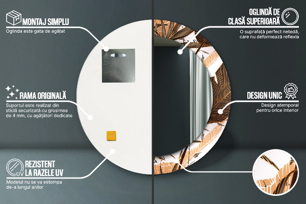 Kerek dísztükör pálmalevelek