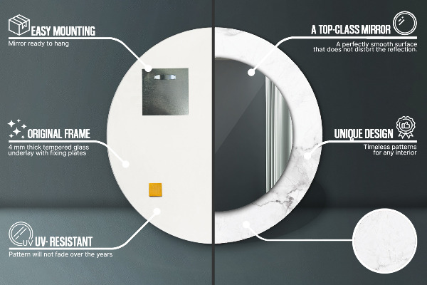 Kerek díszes tükör Fehér márvány