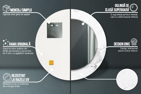 Kerek díszes tükör Fehér márvány