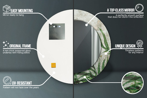 Kerek tükör fali dísz Páfránylevél