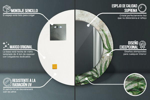 Kerek tükör fali dísz Páfránylevél