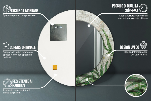 Kerek tükör fali dísz Páfránylevél