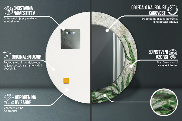 Kerek tükör fali dísz Páfránylevél