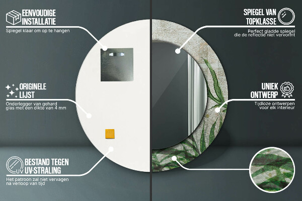 Kerek tükör fali dísz Páfránylevél