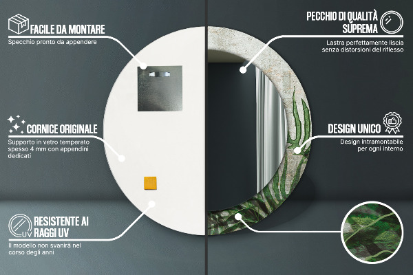 Kerek tükör fali dísz Páfránylevél