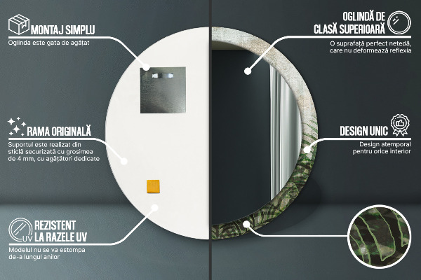 Kerek tükör fali dísz Páfránylevél