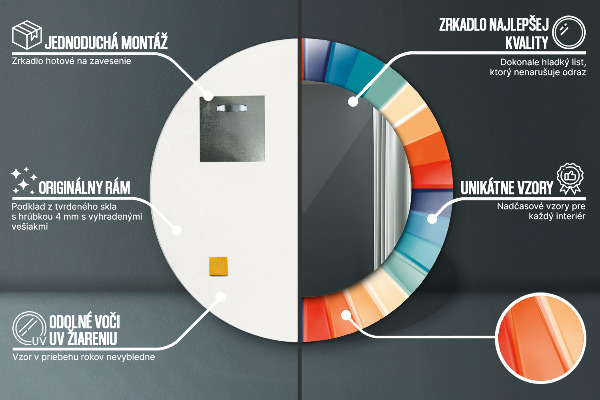 Kerek tükör díszítéssel Radiális koncentrikus csíkok