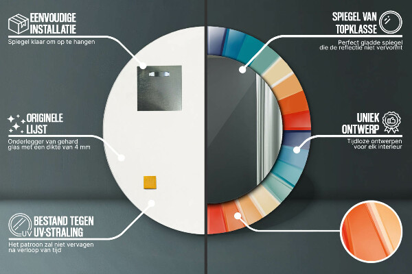 Kerek tükör díszítéssel Radiális koncentrikus csíkok