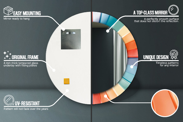 Kerek tükör díszítéssel Radiális koncentrikus csíkok