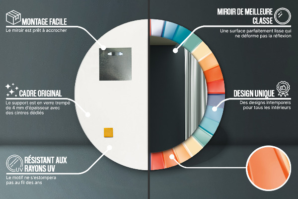 Kerek tükör díszítéssel Radiális koncentrikus csíkok