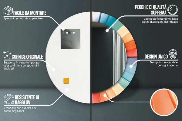 Kerek tükör díszítéssel Radiális koncentrikus csíkok