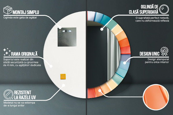 Kerek tükör díszítéssel Radiális koncentrikus csíkok